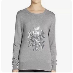 French Connection Sweater Women XS  Bambi Snowflake Gray Sequin Silver Christmas